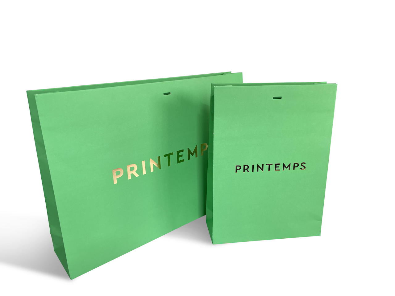pochette cadeaux vert fluo - logo PRINTEMPS