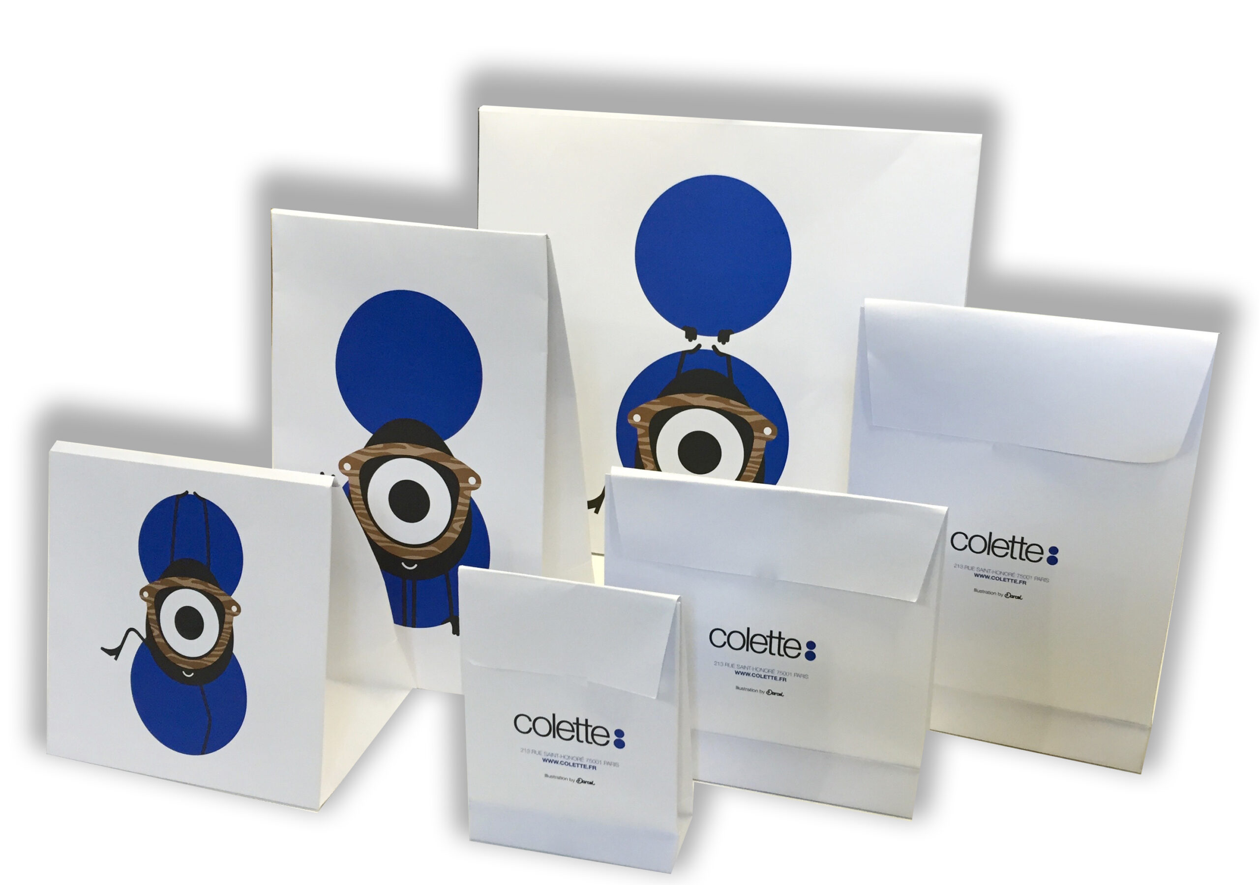 6 pochettes en kraft blanc - logo bleu COLETTE - logo bleu lunette