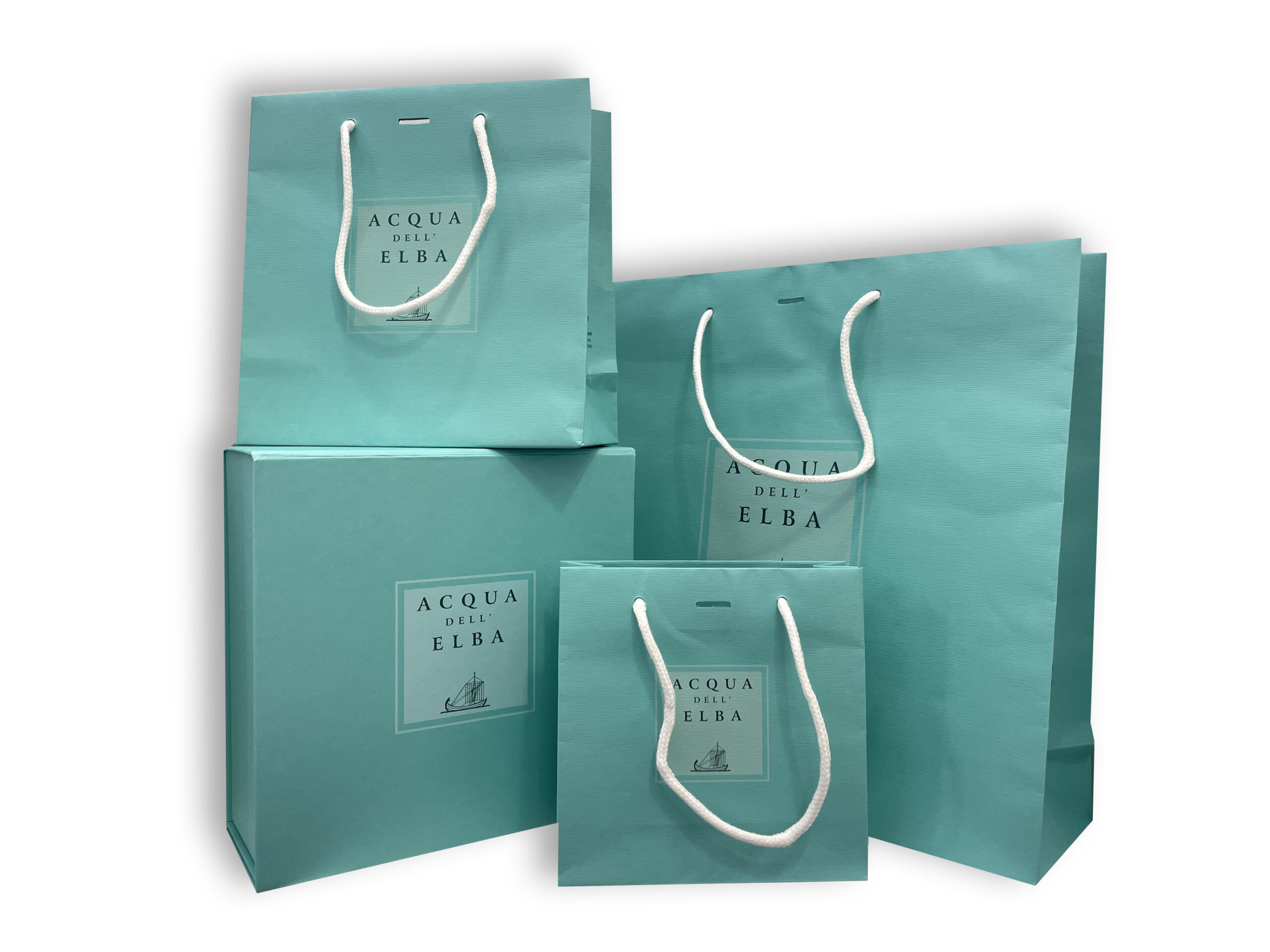 sac papier vert et cordon coton blanc