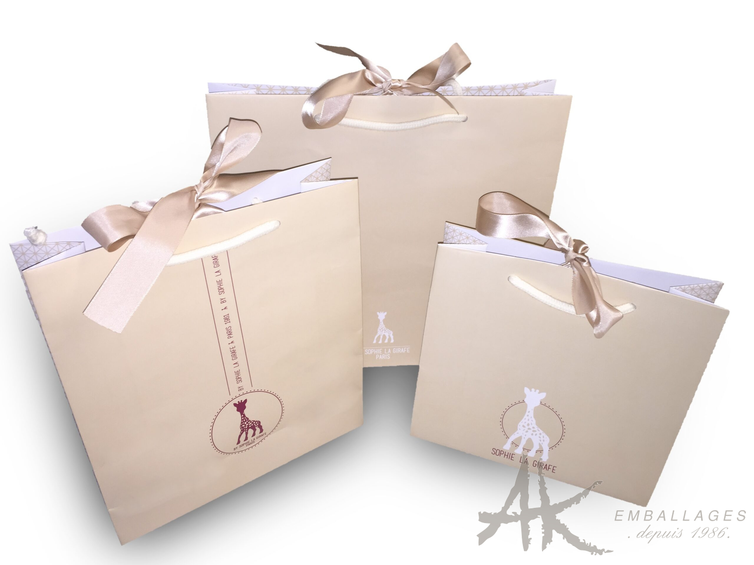 sac papier ruban rose - logo girafe