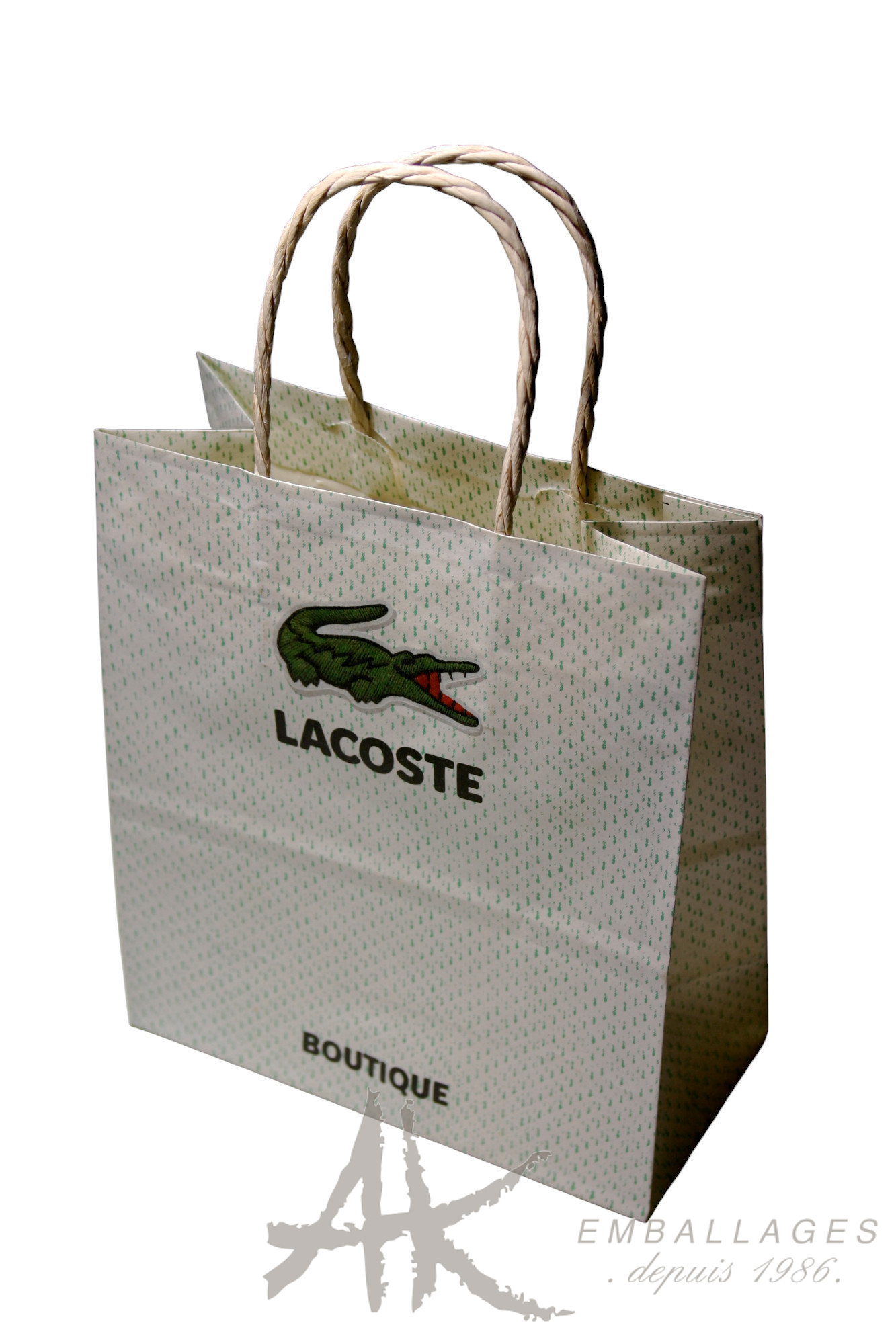 sac carton - poignée papier torsadée - logo crocodile LACOSTE