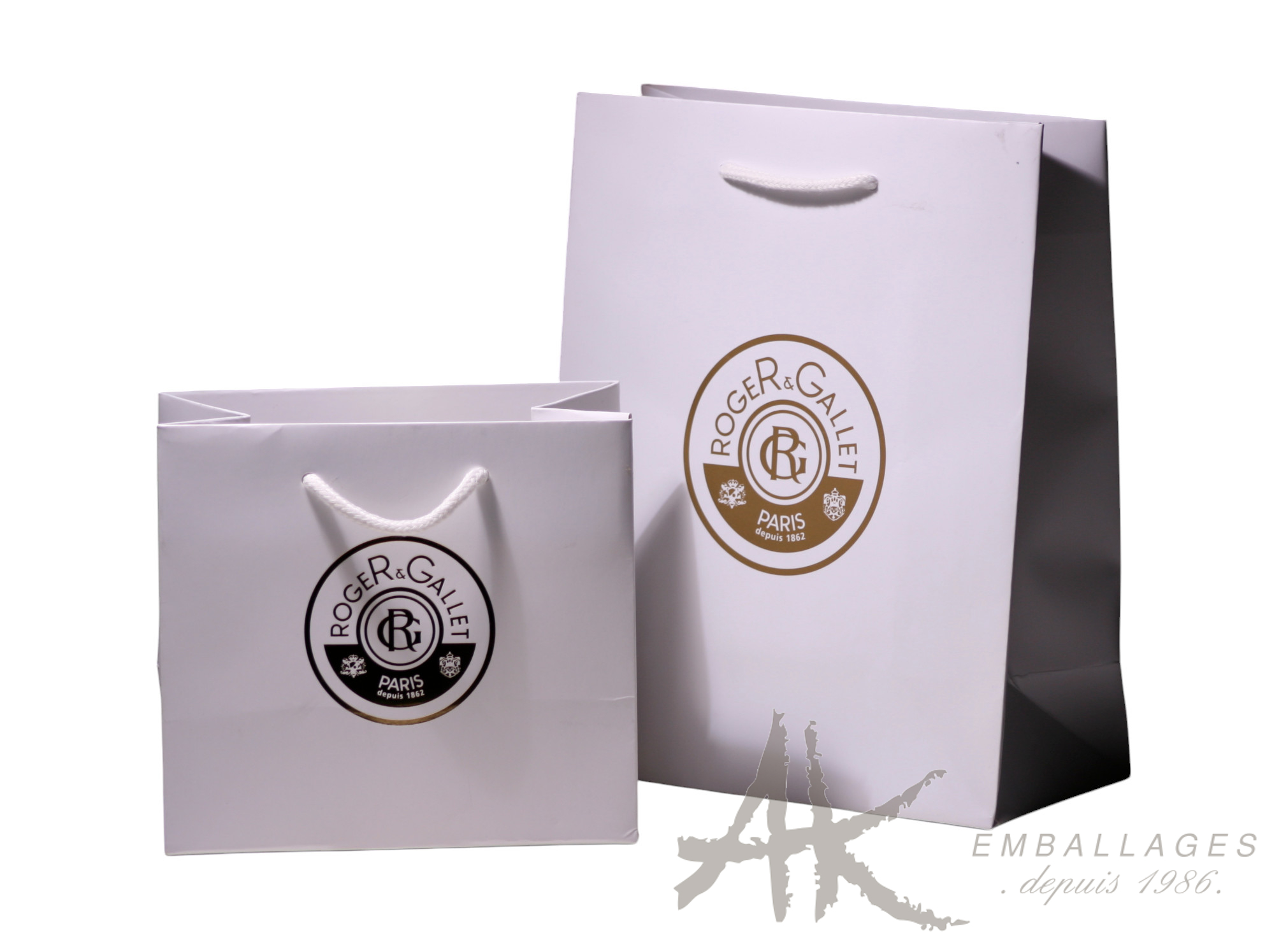 sac papier blanc - logo or à chaud marque ROGER GALLET