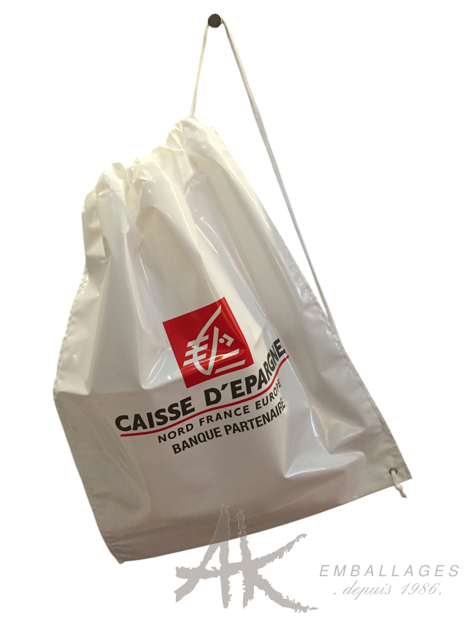 sac baluchon plastique blanc à corde