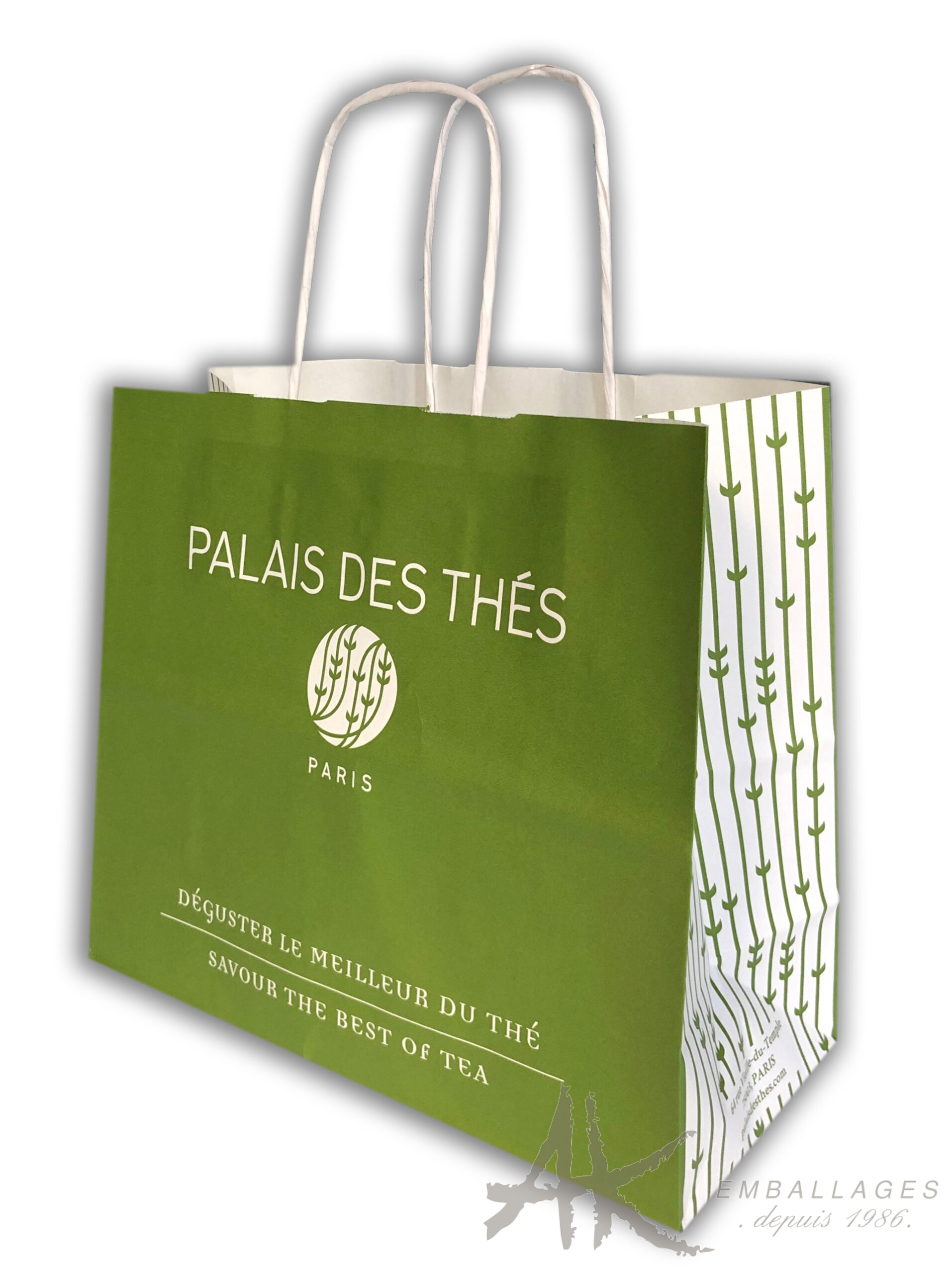 Sac papier pour thés en kraft blanc à poignées torsadées